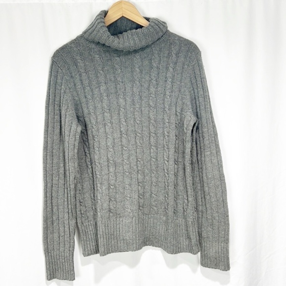 J. Crew Cable-Knit Turtleneck Sweater size Large Gray